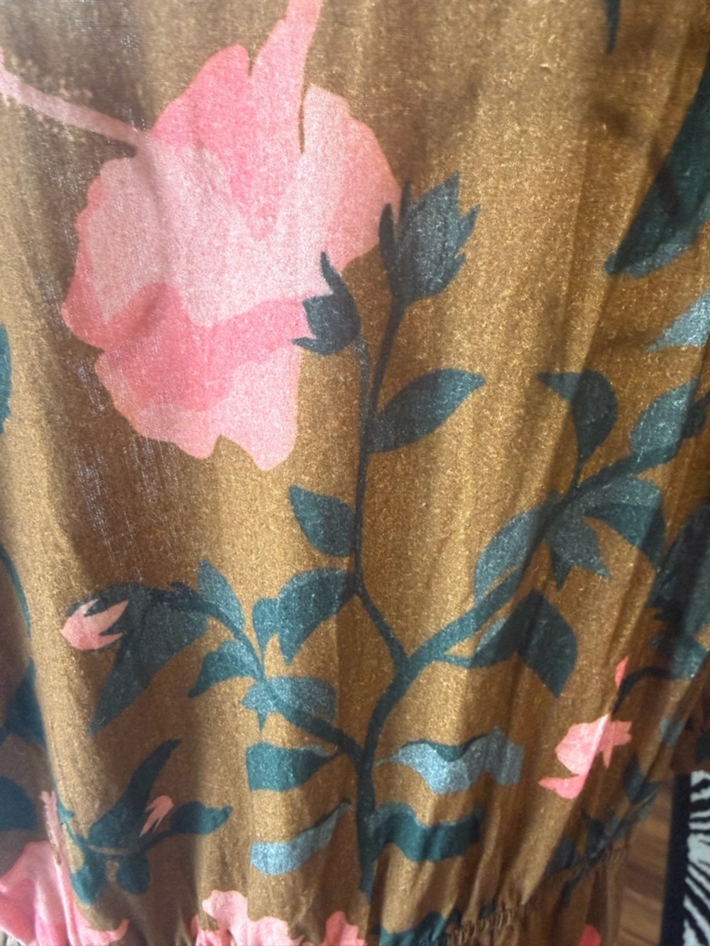 Anthropologie By Conditions Apply Brown Maxi Dress with Pink Floral Print - Picture 4 of 7